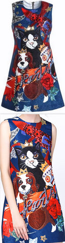 Embellished Printed Shift Dress