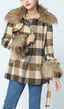 Fur-Trim Short Plaid Wool Coat