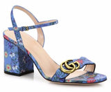 GG Marmont Floral Print Leather Sandals - White or Blue
