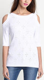 Cold-Shoulder Knit Top, White - DESIGNER INSPIRED FASHIONS