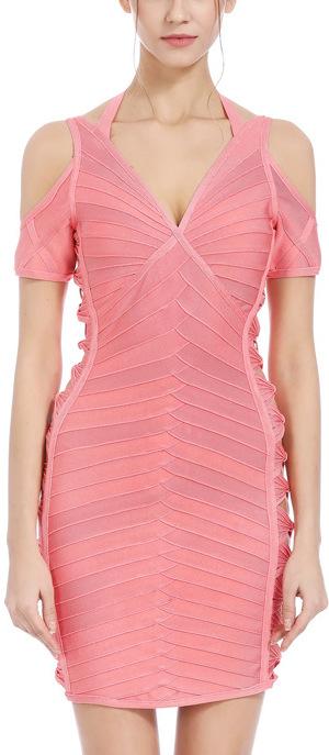 Cold-Shoulder Paneled Mini Dress