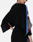 Bead Embellished Bat-Cape Mini Dress-Multicolor - DESIGNER INSPIRED FASHIONS