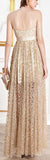 Gold Embroidered Sleeveless Formal Gown - DESIGNER INSPIRED FASHIONS