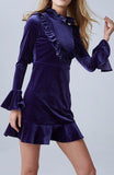 Ruffled Blue Velvet Mini Dress - DESIGNER INSPIRED FASHIONS