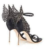 'Evangeline' Angel Wing Sandals-Black - DESIGNER INSPIRED FASHIONS