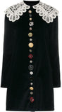 Black Button-Embellished Lace-Collar Velvet Dress - Limited Stock
