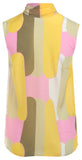 Geometric Print Tie-Neck Sleeveless Silk Blouse - DESIGNER INSPIRED FASHIONS
