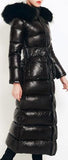 Paneled Puffer Coat with Removable Fur, Black
