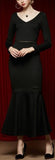 Long Fluted-Hem Dress - Cream or Black - DESIGNER INSPIRED FASHIONS