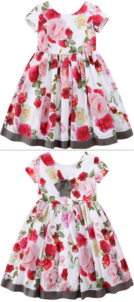 Rose Printed Pleated Dress - DESIGNER INSPIRED FASHIONS