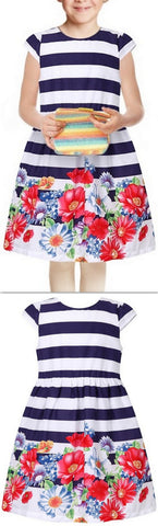 Floral & Striped Print Dress - DESIGNER INSPIRED FASHIONS