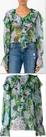 Hydrangea Print Ruffled Blouse - DESIGNER INSPIRED FASHIONS