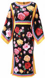 Floral Print Wide-Sleeve Midi Dress