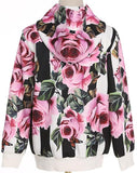 Rose & Stripe Print Hooded Jacket