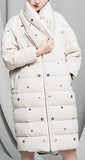 Textured Embellished Down Coat in Grey or Cream - DESIGNER INSPIRED FASHIONS