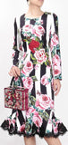 Floral & Striped Printed Lace-Hem Fluted Dress - DESIGNER INSPIRED FASHIONS