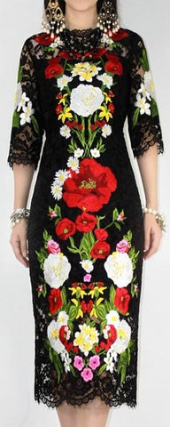 Floral Macrame Style Dress - Black