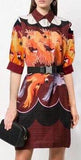 Parrot Print Short Sleeve Shirt Dress