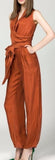 Draped V-Neck Jumpsuit - (Light Blue, Green, Terracotta Red) - DESIGNER INSPIRED FASHIONS