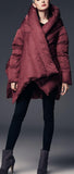 Asymmetric Puffer Coat, Wine Red