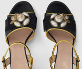 Leather Mid-Heel Sandal with Bee