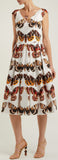 Butterfly-Print Pleated Cotton Dress