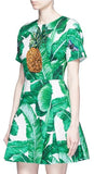 'Banana Leaf' Print Pineapple Embellished Brocade Dress - DESIGNER INSPIRED FASHIONS