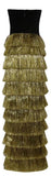 Strapless Tinsel-Tiered Gown