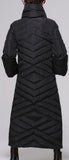 Printed Paneled Long Puffer Coat, Black