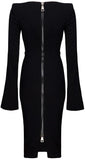'Paige' Open V Sleeve Dress, Black - DESIGNER INSPIRED FASHIONS