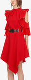 Asymmetrical Ruffle-Sleeve Dress