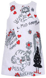 Children's Drawing Printed Dress, White or Pink - DESIGNER INSPIRED FASHIONS
