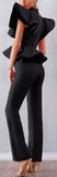Ruffle Peplum Top and Pant Set, Black