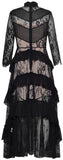 Black Lace Ruffle-Tiered Gown