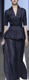 Crepe Peplum Top and Wide Leg Pant Set