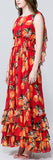 Orange Print Tiered Chiffon Dress - DESIGNER INSPIRED FASHIONS