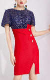 Sequined Color-Contrast Evening Dress