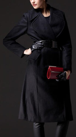 Large Collar Wool Coat in Black - DESIGNER INSPIRED FASHIONS