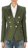 Double-Breasted Cotton-Blend Blazer-Green - DESIGNER INSPIRED FASHIONS