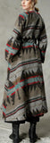 Native Print Long Wool Coat