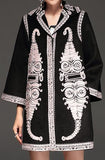 Embroidered Jacquard Coat, Black