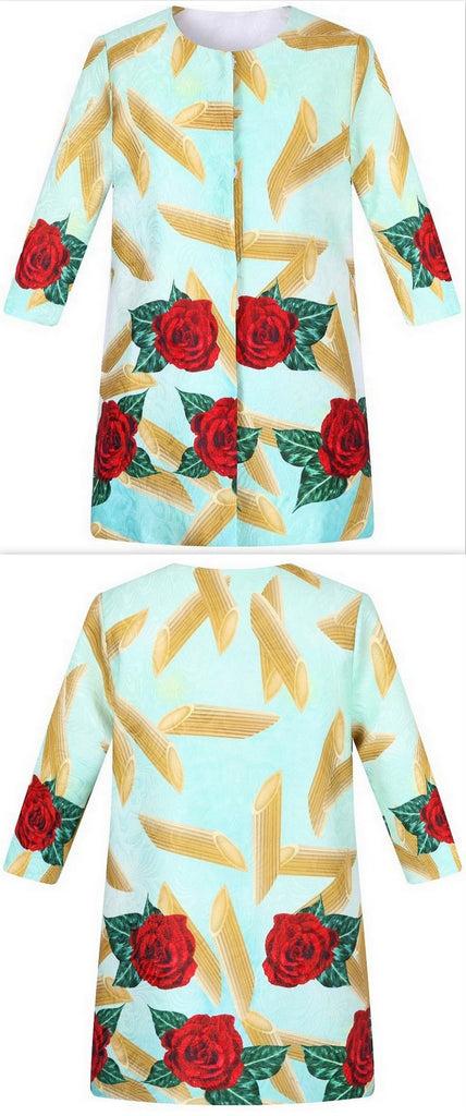 Rose & Pasta Print Coat - DESIGNER INSPIRED FASHIONS