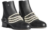 Faux-Pearl-Embellished Leather Booties