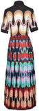 Long Multi Colored Printed Pleated Shirt Dress