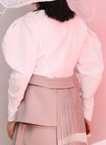 Ruched Puff-Sleeve Pearl-Embellished Top