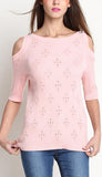 Cold-Shoulder Knit Top, Pink - DESIGNER INSPIRED FASHIONS