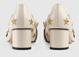 Embroidered Leather Mid-Heel Pump