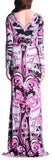 Long Printed Silk Gown in Purple - DESIGNER INSPIRED FASHIONS