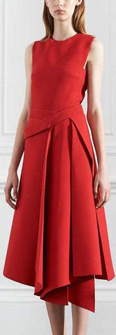 Red Asymmetrical Flared Midi Dress - DESIGNER INSPIRED FASHIONS