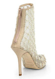 Pearlette Beaded Mesh Leather Ankle Boots